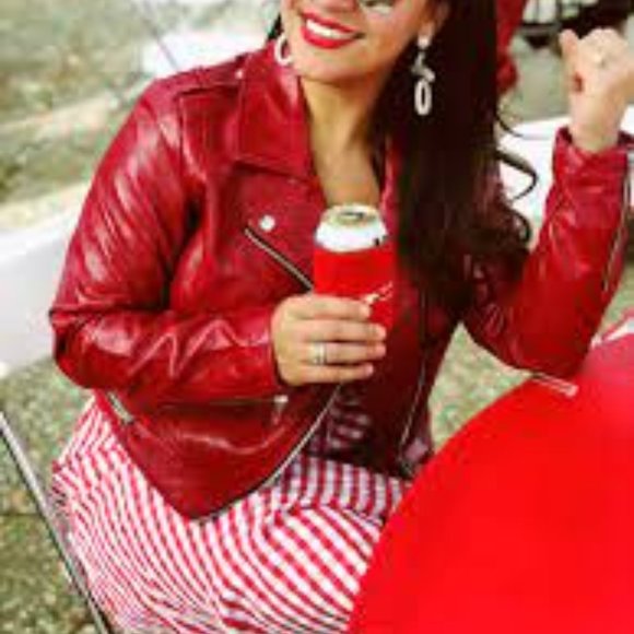 wild fable Jackets & Blazers - Wild Fable Womens Full Zipper Faux Leather Jacket Size Large Red Moto Cropped